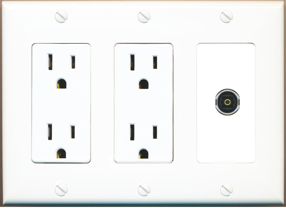 RiteAV TOSLINK Wall Plate with Dual 15A Power Outlets