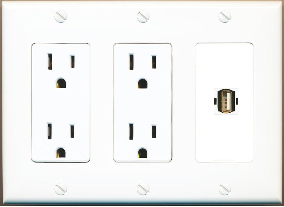 RiteAV USB2 Wall Plate with Dual 15A Power Outlets