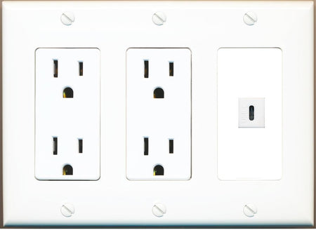 RiteAV USBC Wall Plate with Dual 15A Power Outlets