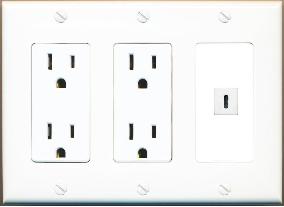 RiteAV USBC Wall Plate with Dual 15A Power Outlets