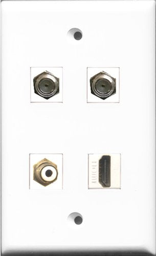 RiteAV 1 Port HDMI and 1 Port RCA White 2 Port Coax Cable TV- F-Type Wall Plate