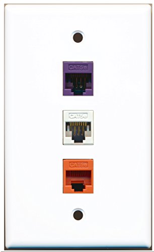 RiteAV - 1 Port Cat5e Ethernet White 1 Cat5e Ethernet Orange 1 Cat5e Ethernet Purple Wall Plate