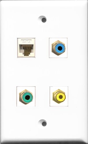 RiteAV 1 Port RCA Yellow and 1 Port RCA Green and 1 Port RCA Blue and 1 Port Cat6 Ethernet White Wall Plate