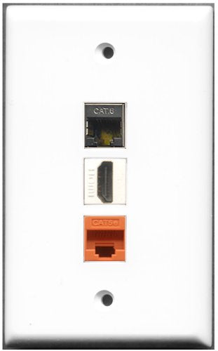 RiteAV - 1 Port HDMI 1 Shielded Cat6 Ethernet 1 Cat5e Ethernet Orange Wall Plate