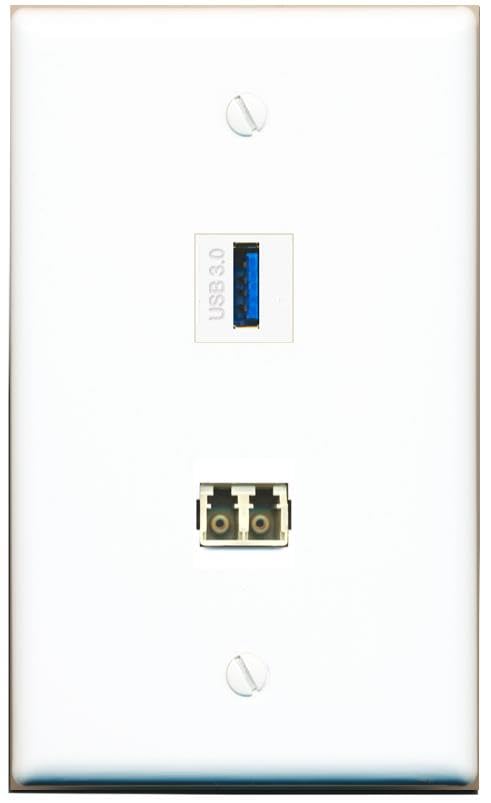 RiteAV LC Multimode Fiber Duplex USB-3 Wall Plate Flat/Solid [White]