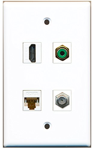 RiteAV - 1 Port HDMI 1 Port RCA Green 1 Port Coax Cable TV- F-Type 1 Port Cat6 Ethernet White Wall Plate