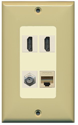 RiteAV - 2 Port HDMI 1 Port Coax Cable TV- F-Type 1 Port Cat6 Ethernet Decorative Wall Plate - Ivory/Light Almond