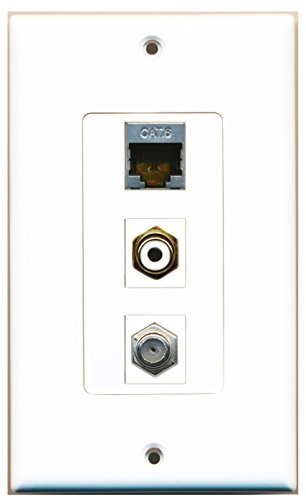 RiteAV 1 Port RCA White 1 Port Coax Cable TV- F-Type 1 Port Shielded Cat6 Ethernet Wall Plate OVERSIZED