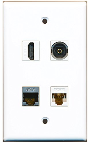 RiteAV - 1 Port HDMI 1 Port Shielded Cat6 Ethernet 1 Port Toslink 1 Port Cat6 Ethernet White Wall Plate