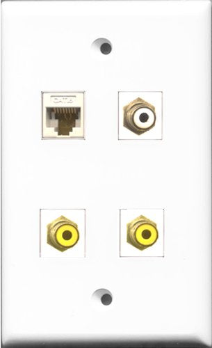 RiteAV 1 Port RCA White 2 Port RCA Yellow and 1 Port Cat6 Ethernet White Wall Plate