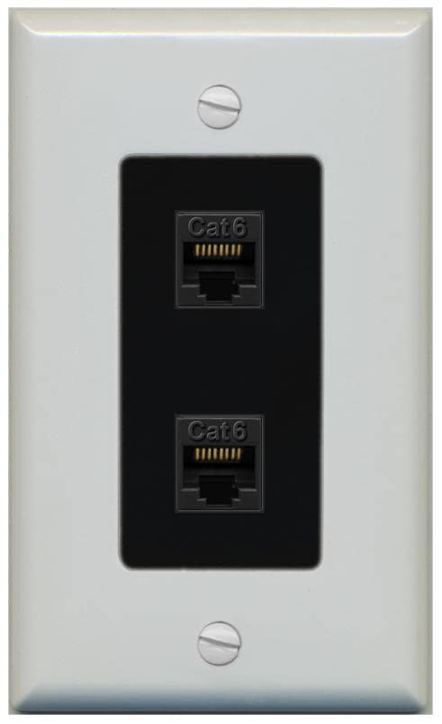 RiteAV 2 Port Cat6 Ethernet Wall Plate - 1 Gang [Gray/Black]
