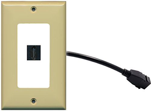RiteAV (1 Gang Decorative HDMI Wall Plate w/Pigtail Extension Cable Ivory on White