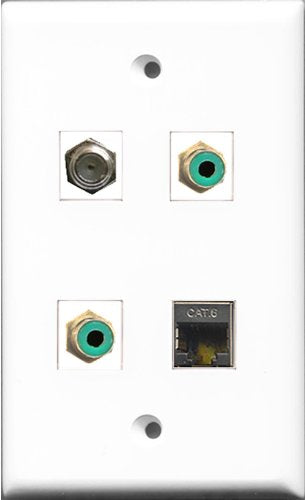 RiteAV - 2 Port RCA Green and 1 Port Coax Cable TV- F-Type and 1 Port Shielded Cat6 Ethernet Wall Plate