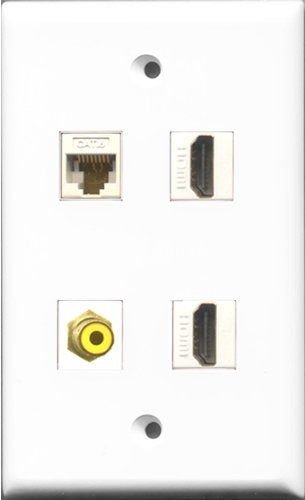 RiteAV - 2 Port HDMI and 1 Port RCA Yellow and 1 Port Cat6 Ethernet White Wall Plate