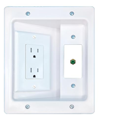 RiteAV RCA-GREEN Recessed WalL Plate Cable Concealer Management Kit with Power Outlet Hides Cords and Cables