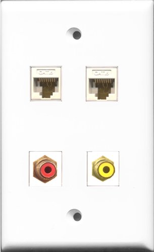 RiteAV 1 Port RCA Red and 1 Port RCA Yellow 2 Port Cat6 Ethernet White Wall Plate