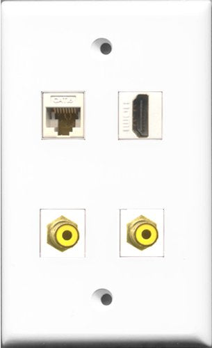 RiteAV 1 Port HDMI 2 Port RCA Yellow and 1 Port Cat6 Ethernet White Wall Plate