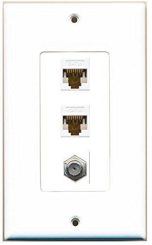 RiteAV Decorative 1 Gang Wall Plate (White/White) 3 Port - 2 x Cat6, 1 x Coax