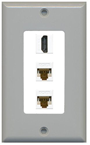 RiteAV - 1 Port HDMI 2 Port Cat6 Ethernet Decorative Wall Plate - Gray/White