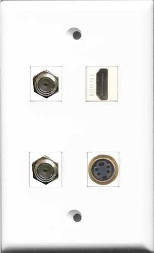 RiteAV 1 Port HDMI 2 Port Coax Cable TV- F-Type and 1 Port S-Video Wall Plate