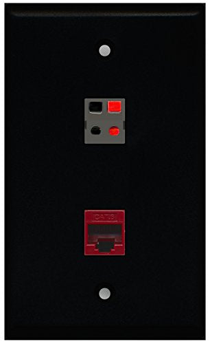 RiteAV - Black 1 Port Cat6 Ethernet Red 1 Port Speaker Wall Plate