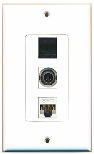 RiteAV - 1 Port 3.5mm and 1 Port Cat5e Ethernet White and 1 Port Cat5e Ethernet Black Decorative Wall Plate Decorative
