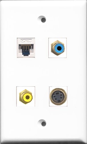 RiteAV 1 Port RCA Yellow and 1 Port RCA Blue and 1 Port S-Video and 1 Port Cat5e Ethernet White Wall Plate