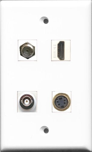 RiteAV 1 Port HDMI and 1 Port Coax Cable TV- F-Type and 1 Port S-Video and 1 Port BNC Wall Plate
