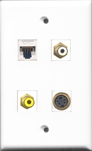 RiteAV 1 Port RCA White and 1 Port RCA Yellow and 1 Port S-Video and 1 Port Cat5e Ethernet White Wall Plate