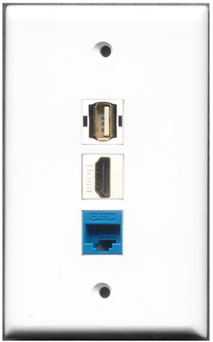 RiteAV - 1 Port HDMI 1 USB A-A 1 Cat5e Ethernet Blue Wall Plate