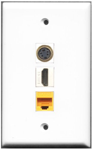 RiteAV - 1 Port HDMI 1 S-Video 1 Cat5e Ethernet Yellow Wall Plate