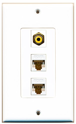 RiteAV 1 Port RCA Yellow 2 Port Cat6 Ethernet White Wall Plate OVERSIZED