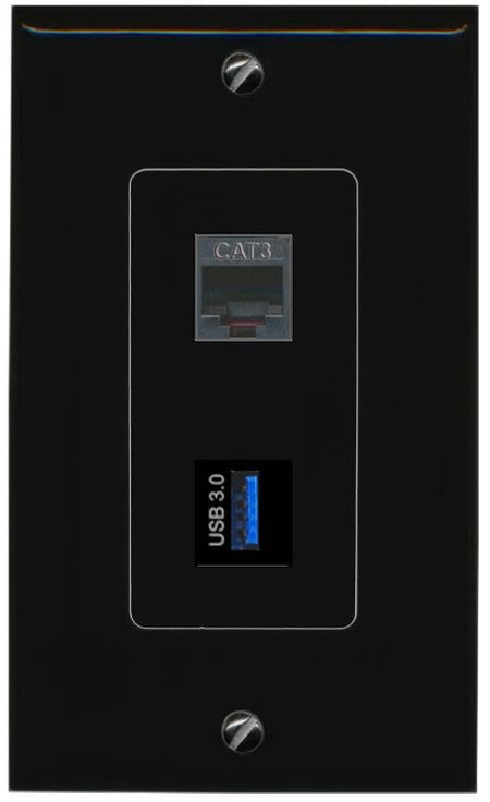 RiteAV Phone USB-3 Wall Plate Decorative [Black]