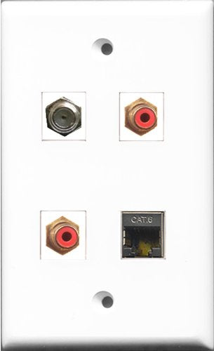 RiteAV - 2 Port RCA Red and 1 Port Coax Cable TV- F-Type and 1 Port Shielded Cat6 Ethernet Wall Plate
