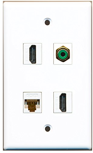 RiteAV - 2 Port HDMI 1 Port RCA Green 1 Port Cat6 Ethernet White Wall Plate