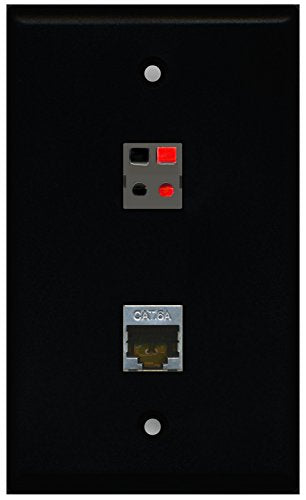 RiteAV - Black 1 Port Speaker 1 Port Cat6a Wall Plate