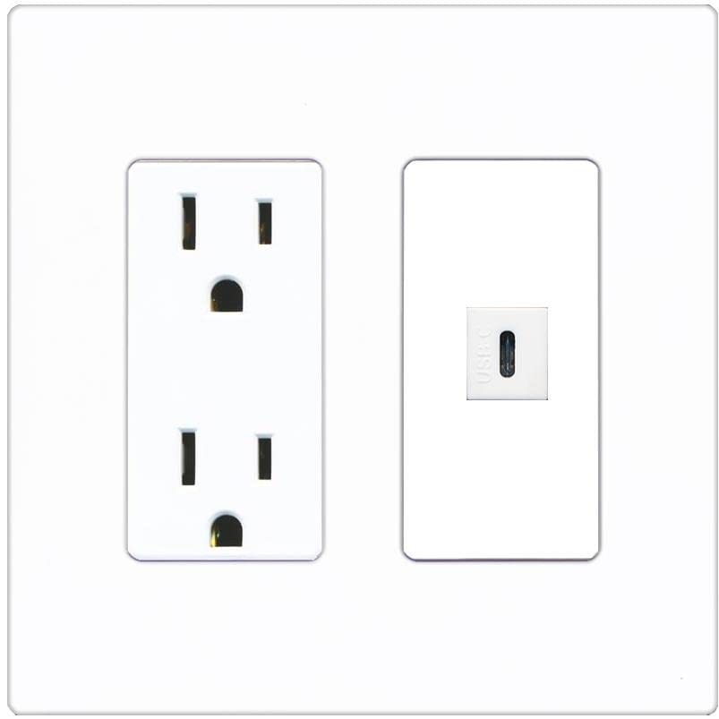 RiteAV USBC Wall Plate - Outlet [Screwless White]