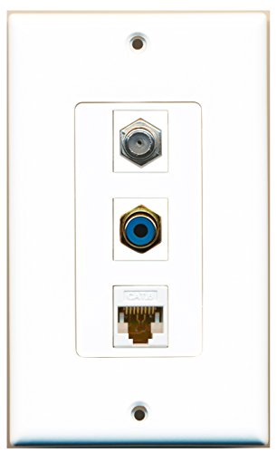 RiteAV 1 Port RCA Blue 1 Port Coax Cable TV- F-Type 1 Port Cat6 Ethernet White Wall Plate OVERSIZED