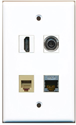 RiteAV - 1 Port HDMI 1 Port Phone RJ11 RJ12 Beige 1 Port Shielded Cat6 Ethernet 1 Port 3.5mm Wall Plate