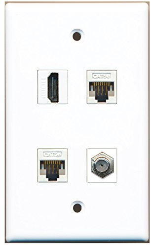 RiteAV - 1 Port HDMI 1 Port Coax Cable TV- F-Type 2 Port Cat5e Ethernet White Wall Plate