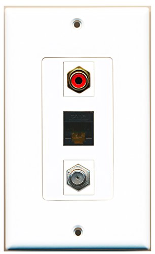 RiteAV - 1 Port RCA Red and 1 Port Coax Cable TV- F-Type and 1 Port Cat6 Ethernet Black Decorative Wall Plate Decorative