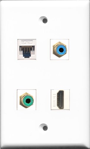 RiteAV 1 Port HDMI and 1 Port RCA Green and 1 Port RCA Blue and 1 Port Cat5e Ethernet White Wall Plate