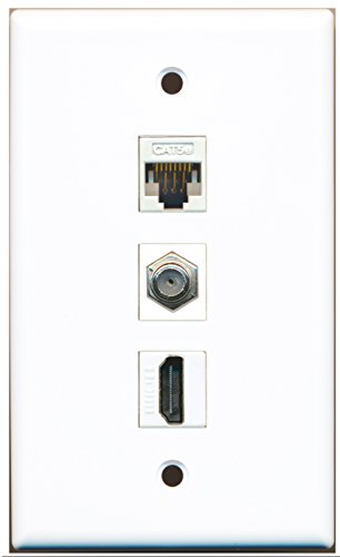 RiteAV - 1 Port HDMI and 1 Port Coax Cable TV- F-Type and 1 Port Cat5e Ethernet White Wall Plate