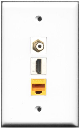 RiteAV - 1 Port HDMI 1 RCA White 1 Cat5e Ethernet Yellow Wall Plate