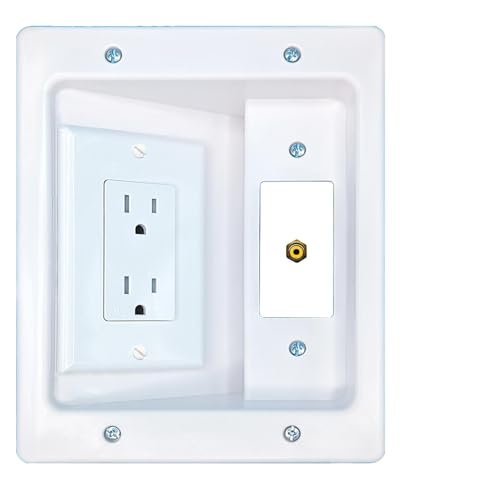 RiteAV RCA-YELLOW Recessed WalL Plate Cable Concealer Management Kit with Power Outlet Hides Cords and Cables