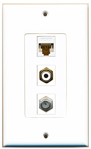 RiteAV 1 Port RCA White 1 Port Coax Cable TV- F-Type 1 Port Cat6 Ethernet White Wall Plate OVERSIZED