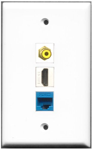 RiteAV - 1 Port HDMI 1 RCA Yellow 1 Cat5e Ethernet Blue Wall Plate