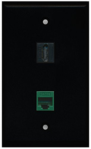 RiteAV - Black 1 Port HDMI 1 Port Cat5e Ethernet Green Wall Plate