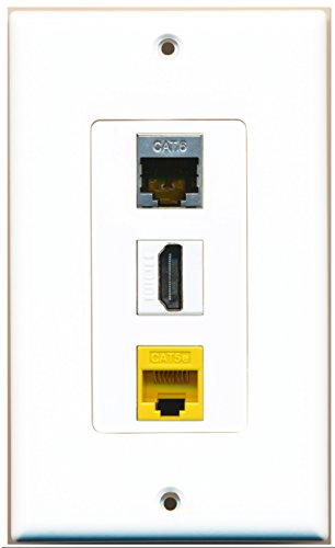 RiteAV 1 Port HDMI 1 Shielded Cat6 Ethernet 1 Cat5e Ethernet Yellow Wall Plate OVERSIZED