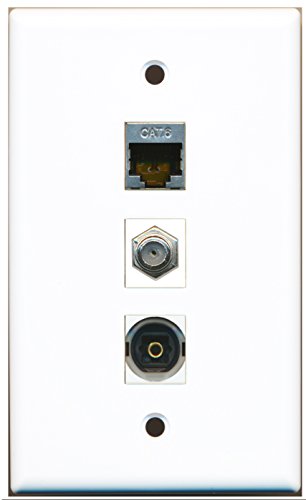 RiteAV - 1 Port Coax Cable TV- F-Type and 1 Port Shielded Cat6 Ethernet and 1 Port Toslink Wall Plate